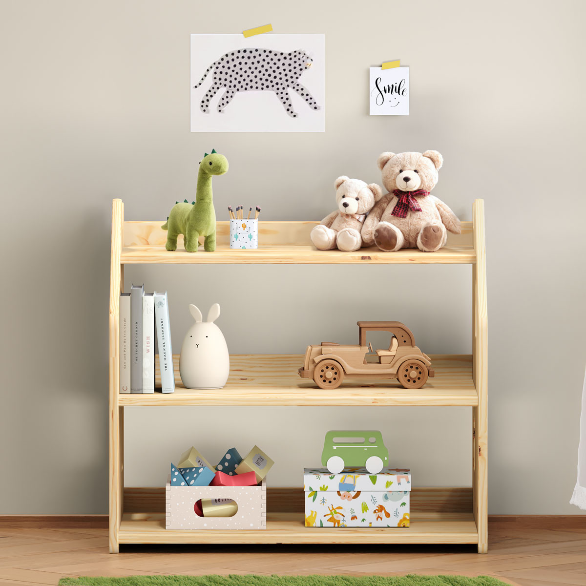 Estante Porta Livros Infantil de Madeira Brinquedos Yasmin Natural