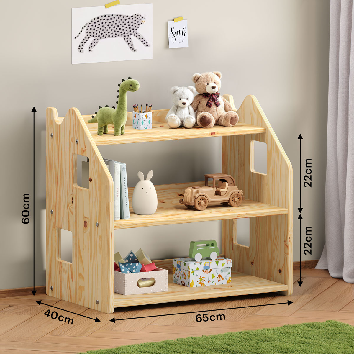 Estante Porta Livros Infantil de Madeira Brinquedos Yasmin Natural