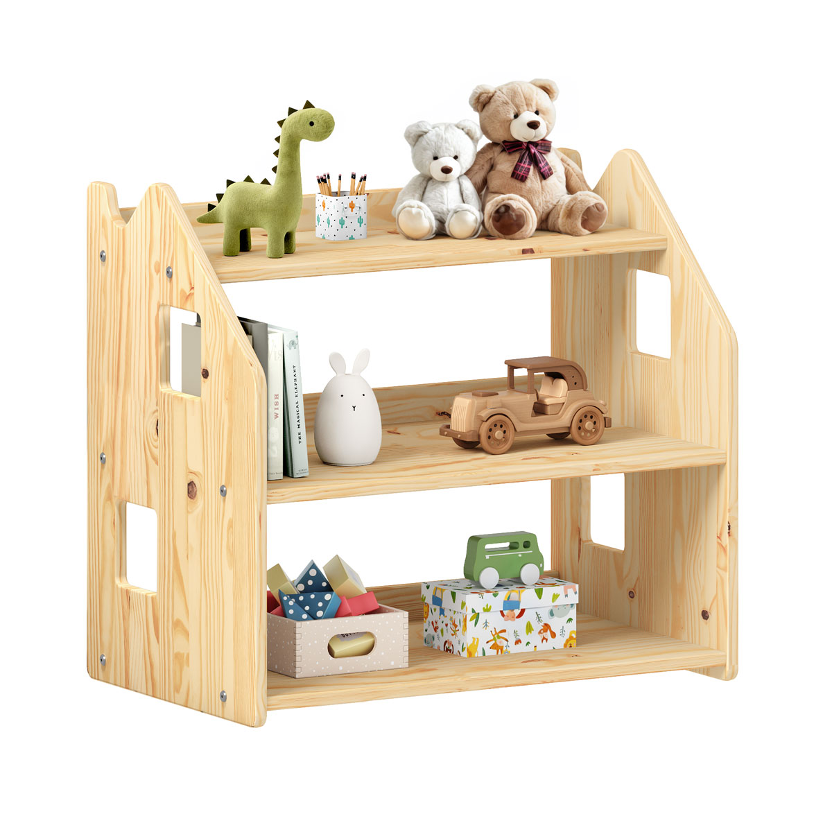Estante Porta Livros Infantil de Madeira Brinquedos Yasmin Natural