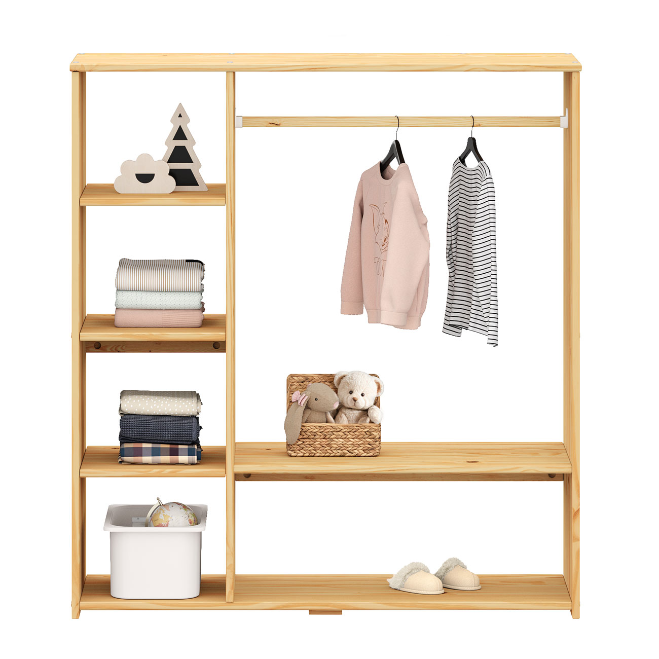 Guarda Roupa Closet Infantil Madeira com Cabideiro e 4 Nichos Rafael Natural