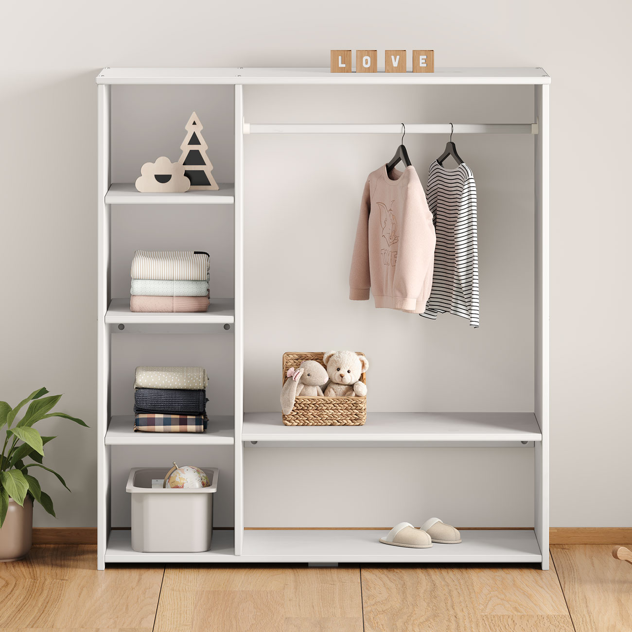 Guarda Roupa Infantil Madeira Closet sem Portas com Cabideiro Rafael Branco