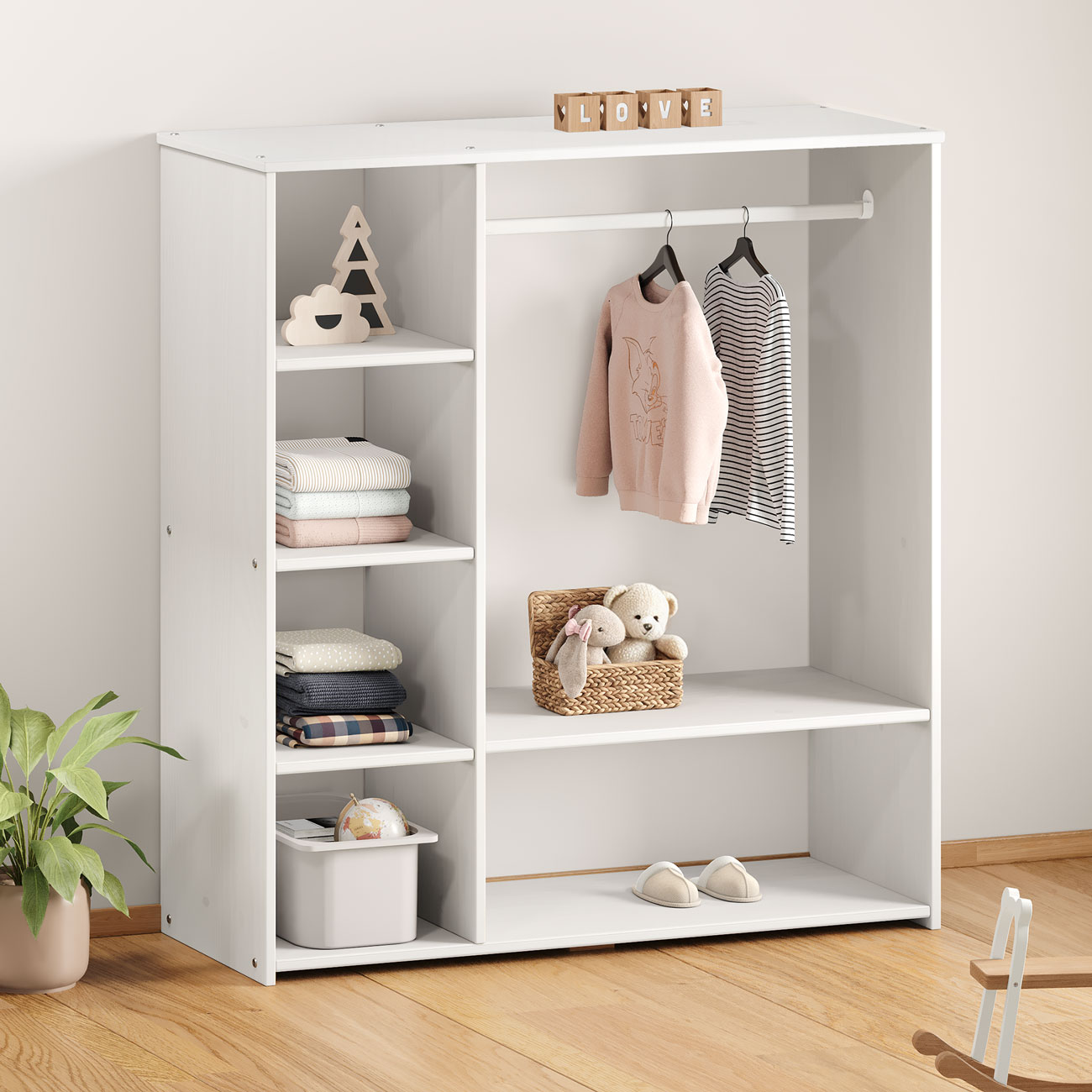 Guarda Roupa Infantil Madeira Closet sem Portas com Cabideiro Rafael Branco