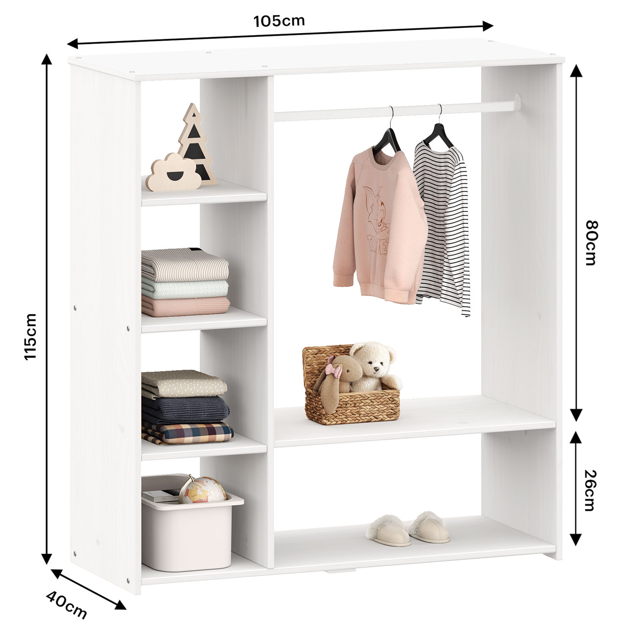 Guarda Roupa Infantil Madeira Closet sem Portas com Cabideiro Rafael Branco