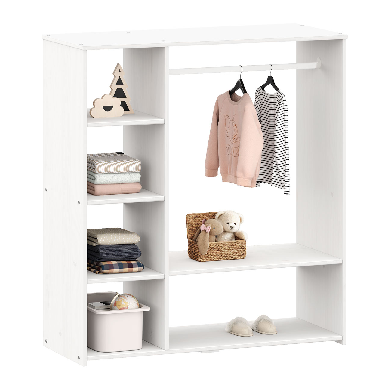 Guarda Roupa Infantil Madeira Closet sem Portas com Cabideiro Rafael Branco