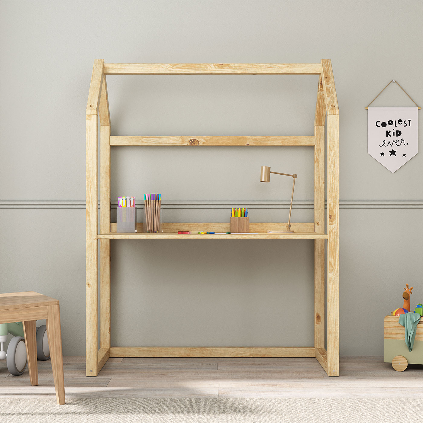 Mesa Desenho Infantil Montessori Com Regulagem Madeira Natural Tina