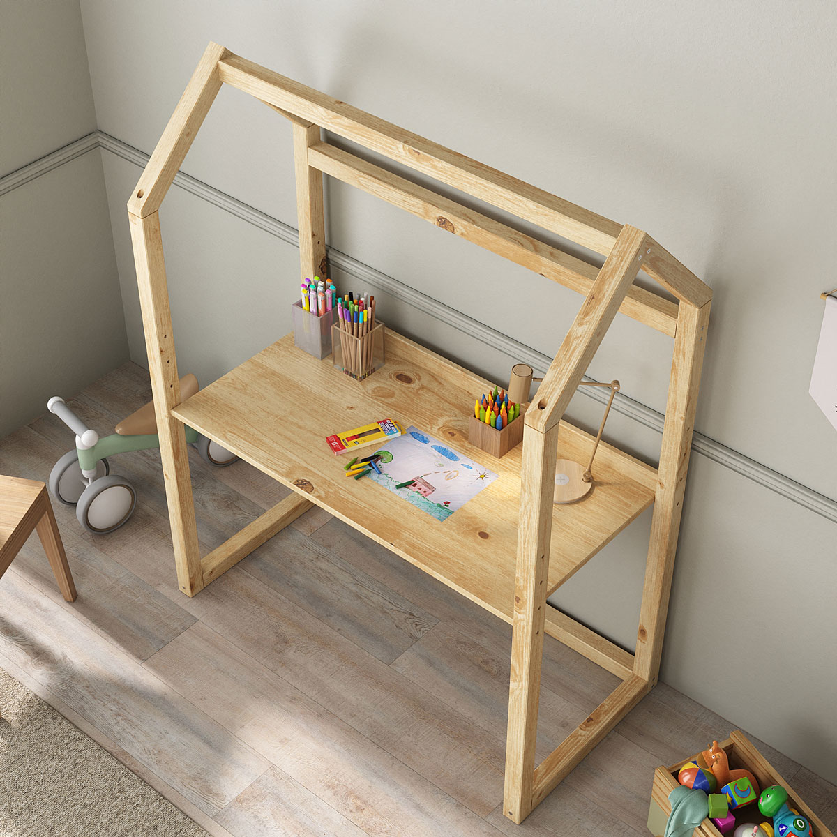 Mesa Desenho Infantil Montessori Com Regulagem Madeira Natural Tina