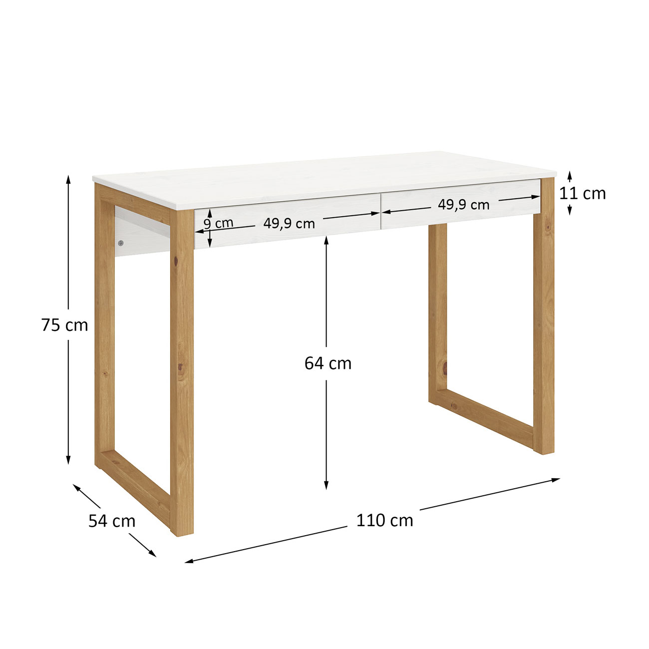 Mesa Escritório Branco Madeirado Retro 2 Gavetas 1 Nicho Noah