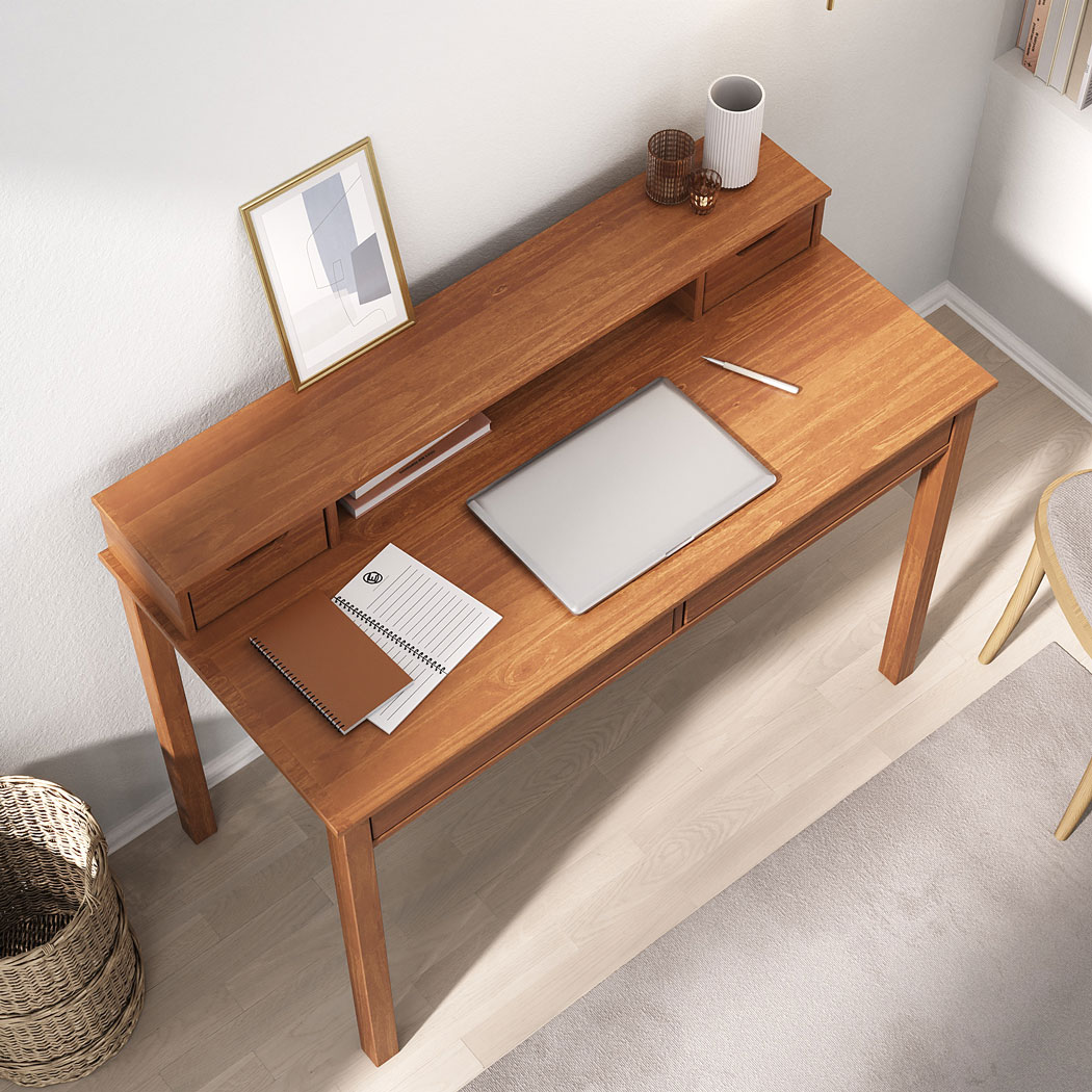 Mesa Escritório Compacta 1 Nicho 4 Gav Retrô Home Office Madeira Castanho Verniz Raul