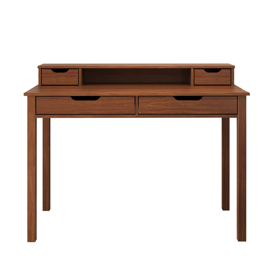 Mesa Escritório Compacta 1 Nicho 4 Gav Retrô Home Office Madeira Castanho Verniz Raul