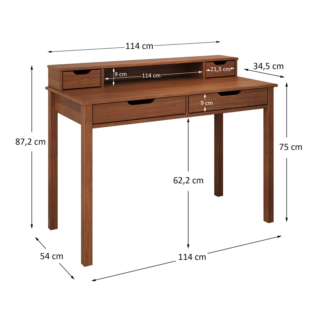 Mesa Escritório Compacta 1 Nicho 4 Gav Retrô Home Office Madeira Castanho Verniz Raul