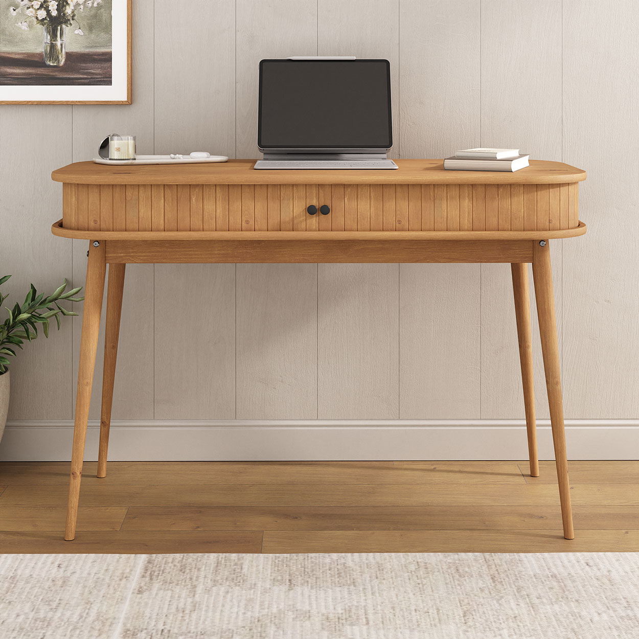 Mesa Escritório Madeira Escrivaninha Compacta Jari Moderna Rolltop Freijó