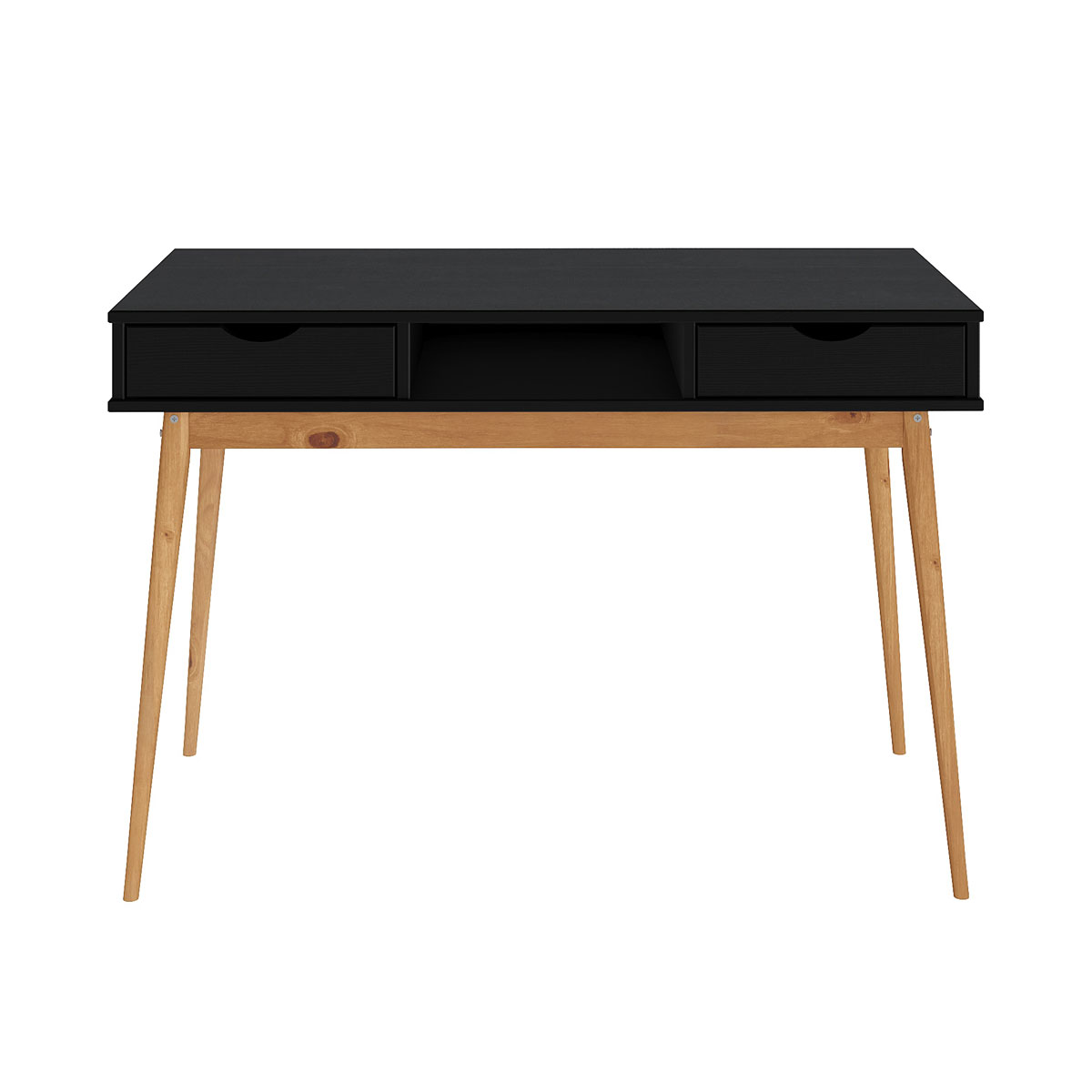 Mesa Escritório Preto Madeirado Retro 2 Gavetas 1 Nicho Stefano