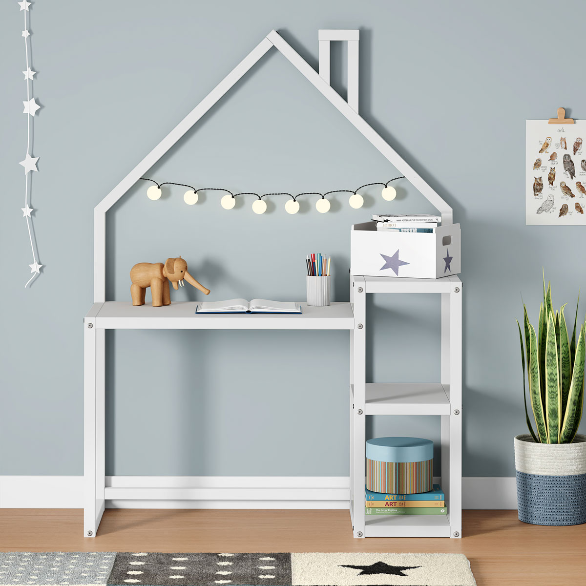Mesa Escrivaninha Branco Infantil Madeira Montessori 3 Prateleiras Nivia