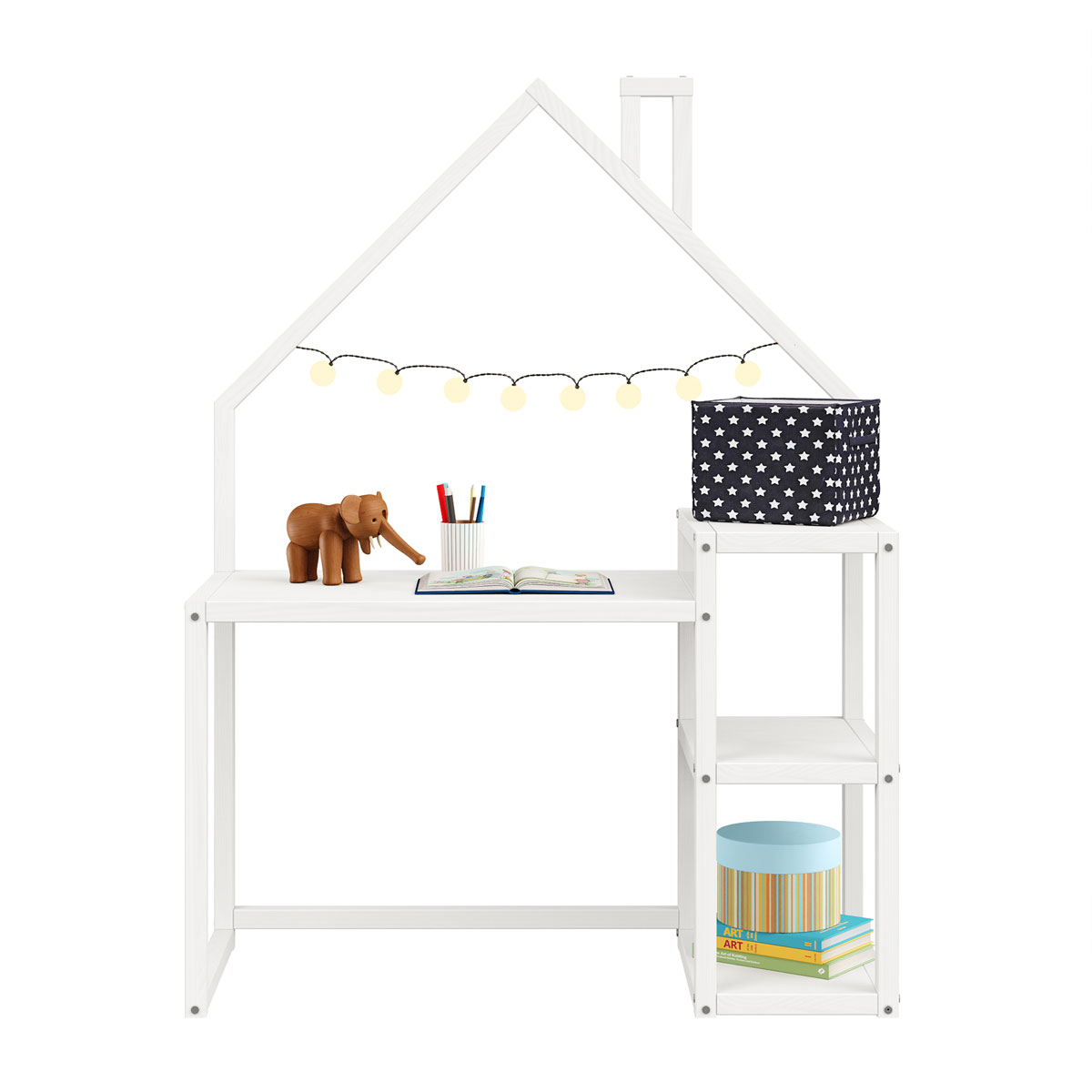 Mesa Escrivaninha Branco Infantil Madeira Montessori 3 Prateleiras Nivia