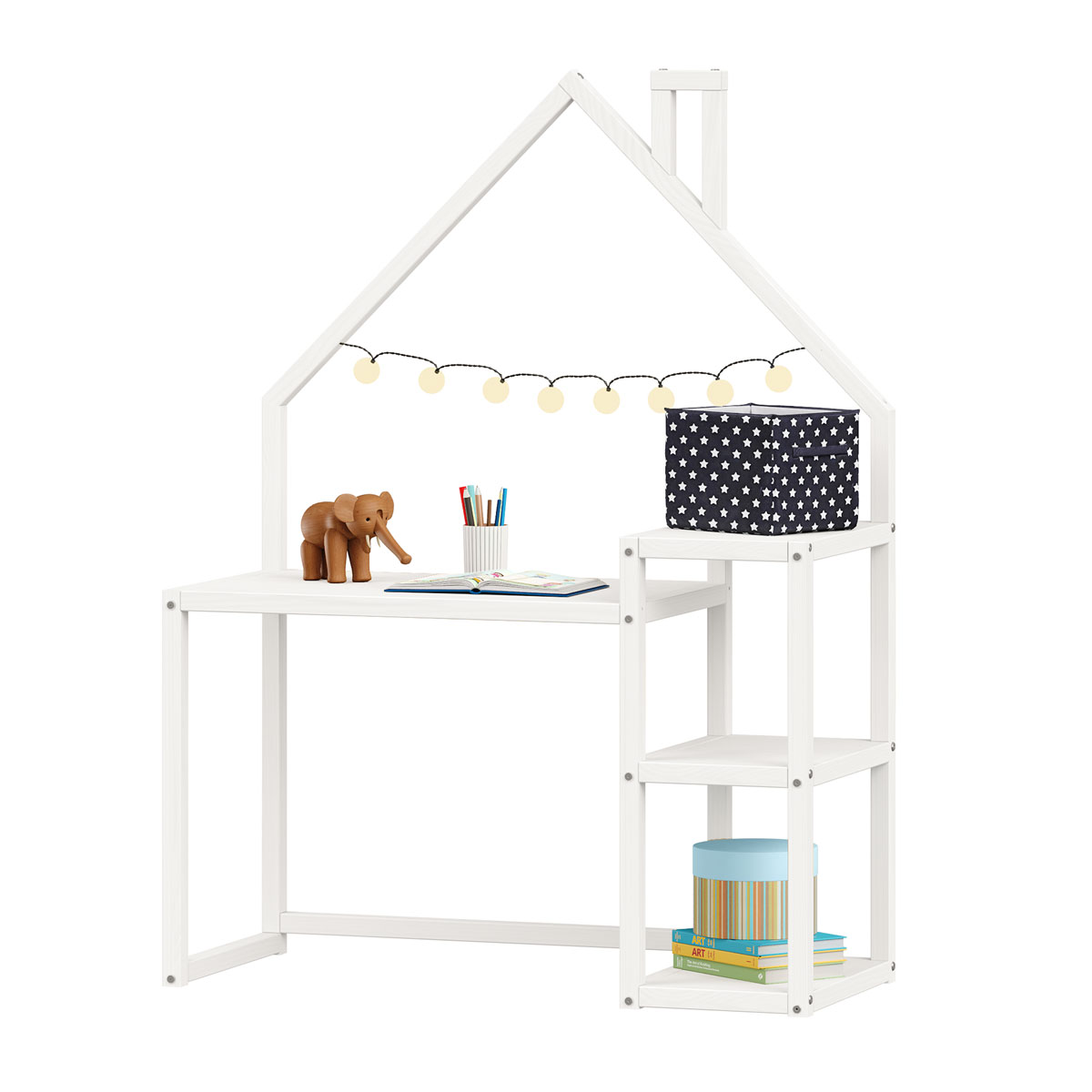 Mesa Escrivaninha Branco Infantil Madeira Montessori 3 Prateleiras Nivia