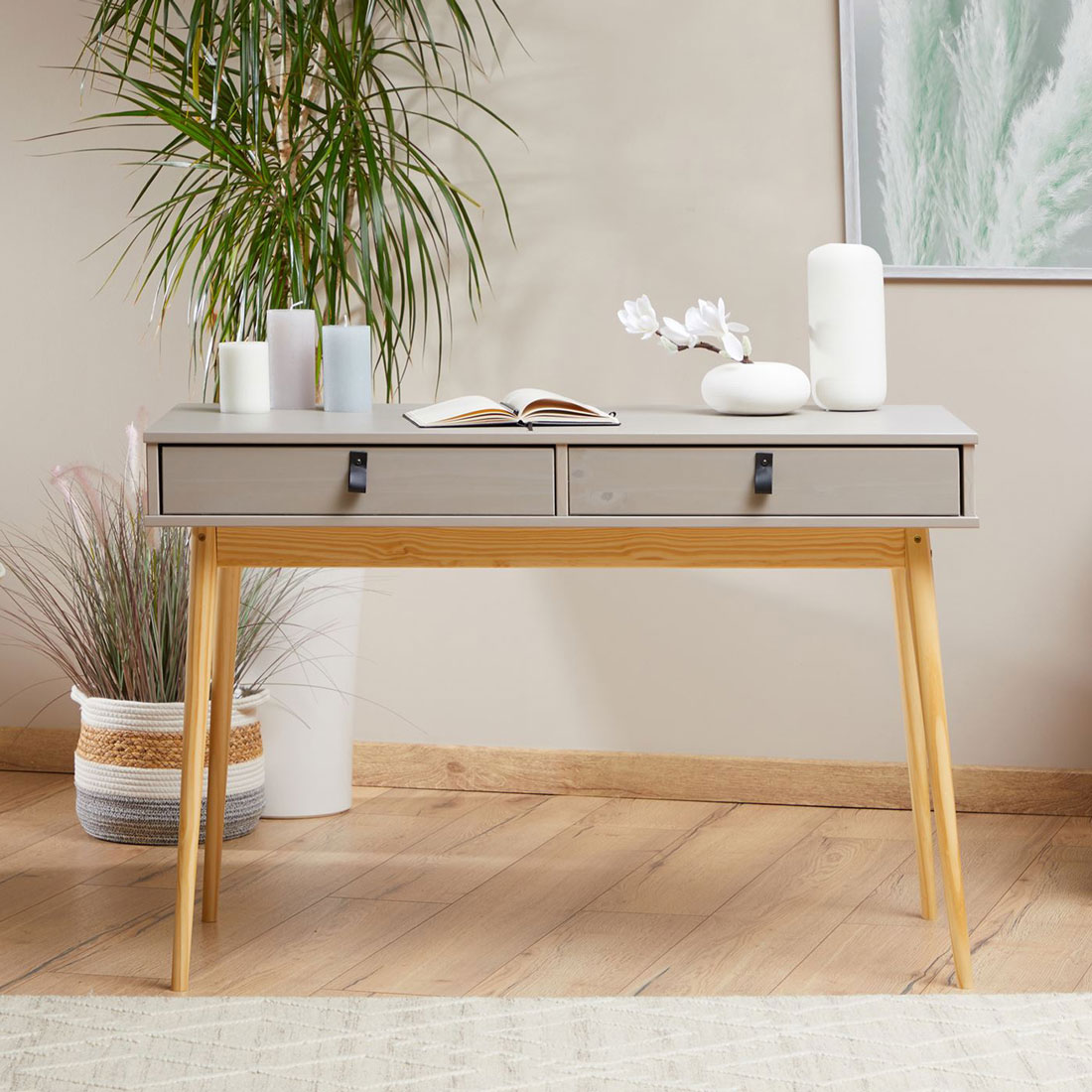 Mesa Escrivaninha Retro Madeira 2 Gavetas Wanda