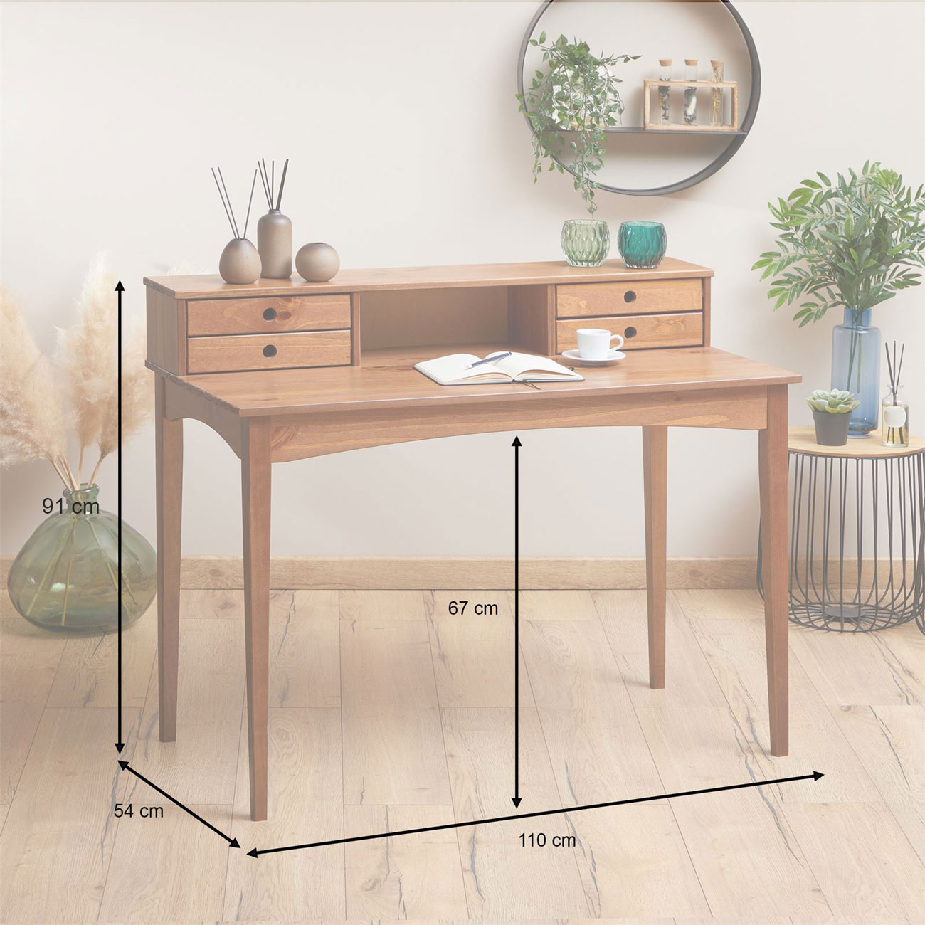 Mesa Escrivaninha Retro Madeira 4 Gavetas 1 Nicho Milano Castanho