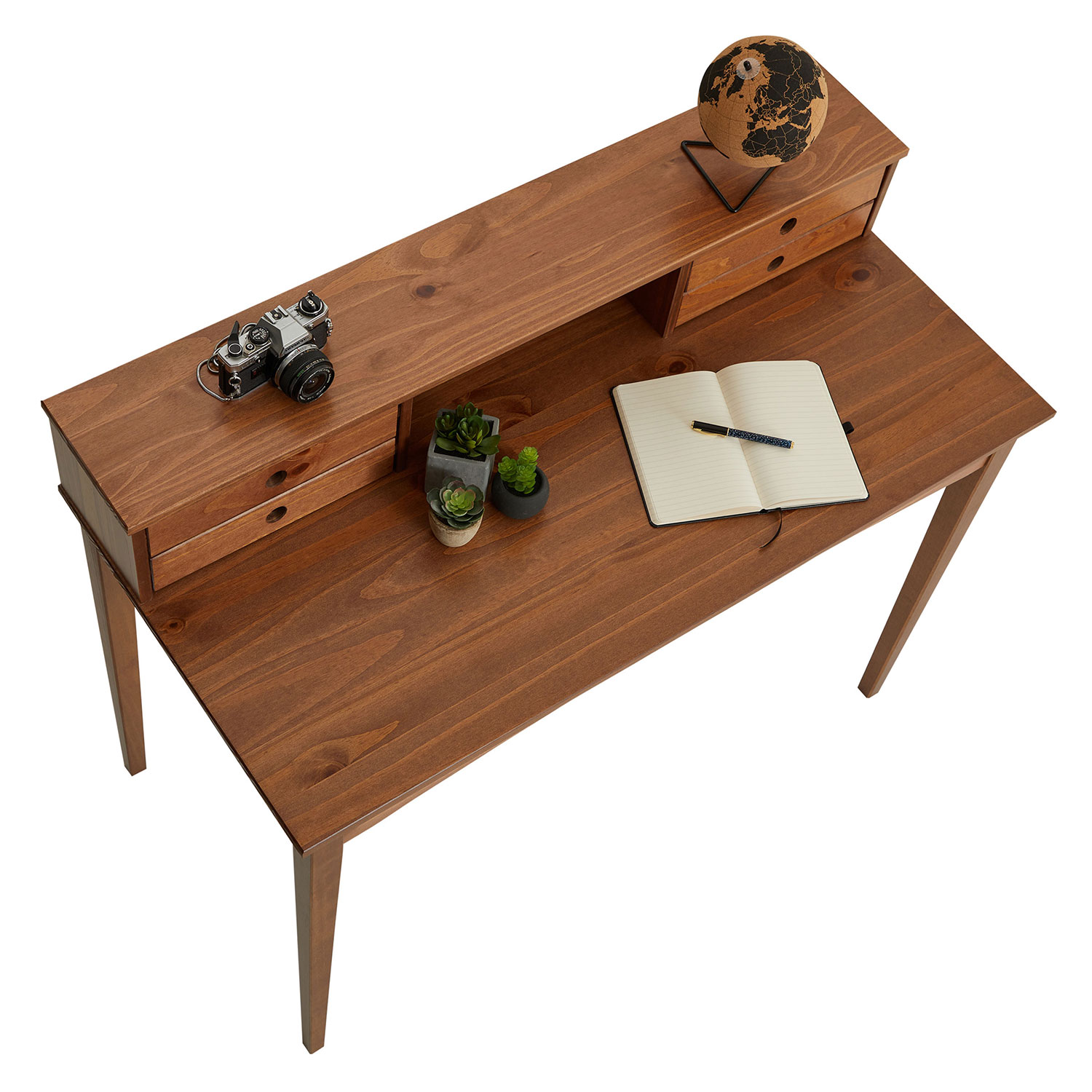 Mesa Escrivaninha Retro Madeira 4 Gavetas 1 Nicho Milano Castanho