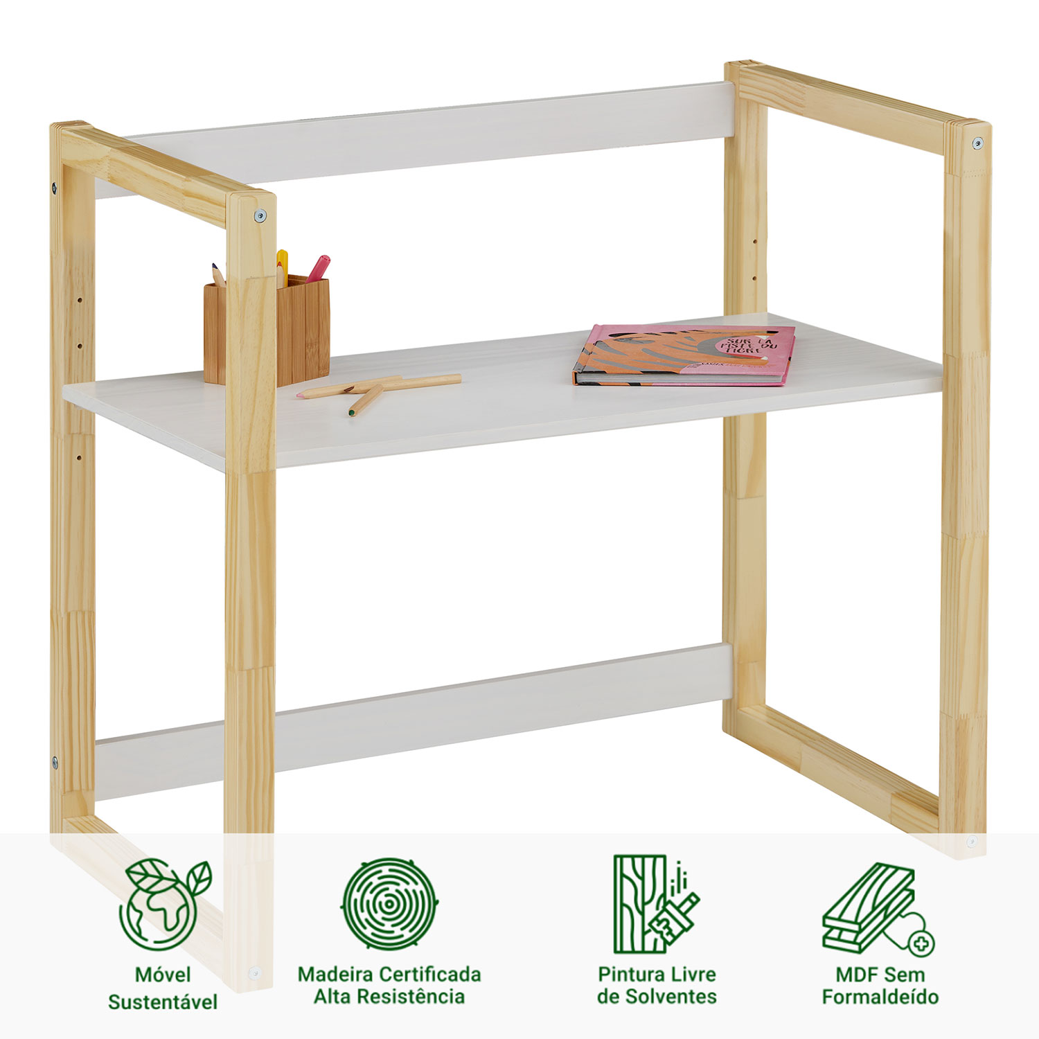 Mesa Infantil Desenho Regulável Madeira Montessoriana Suza Natural Branco