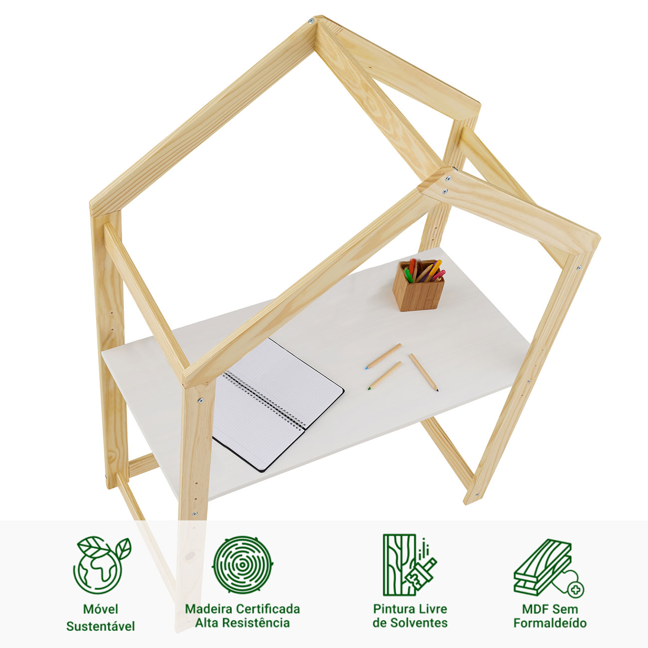 Mesa Infantil Escrivaninha Desenho Madeira Montessoriana Regulável Cabana Lia