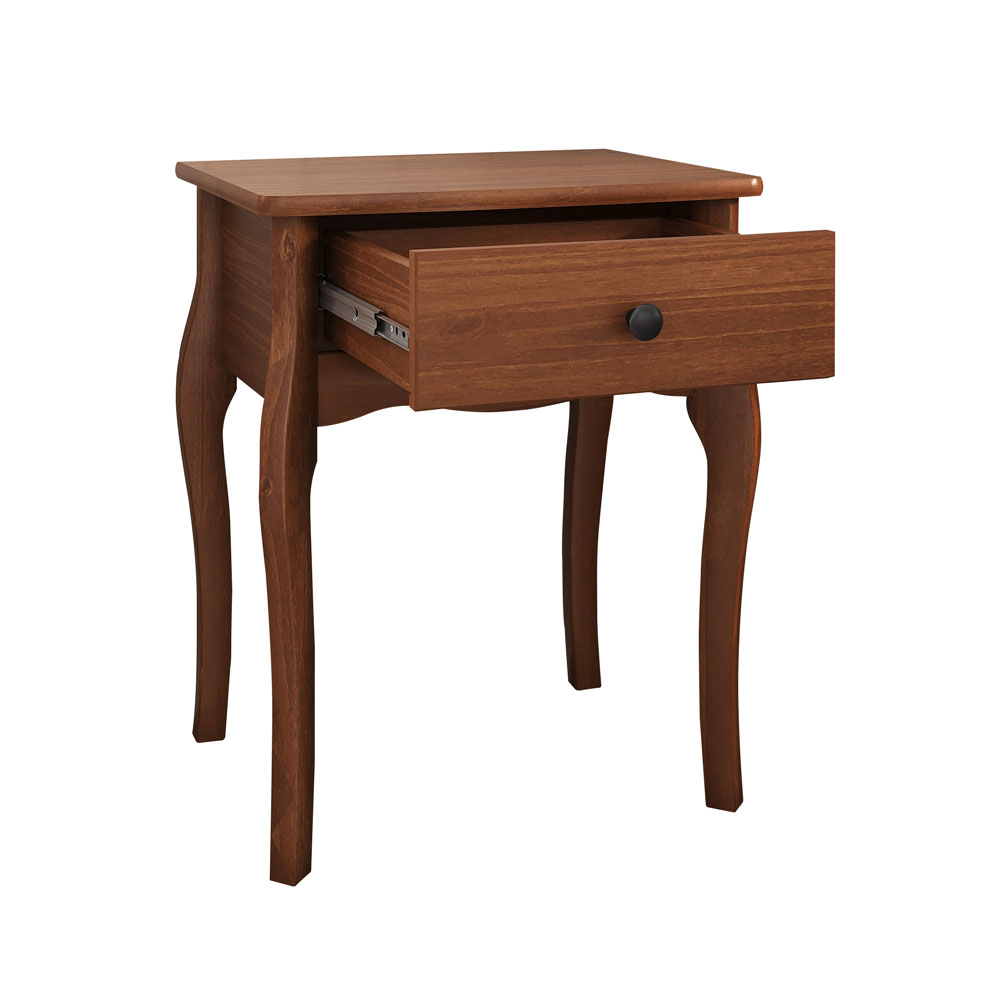 Mesa de Cabeceira Classica Pés Cabriolet 1 Gaveta  Castanho Leone