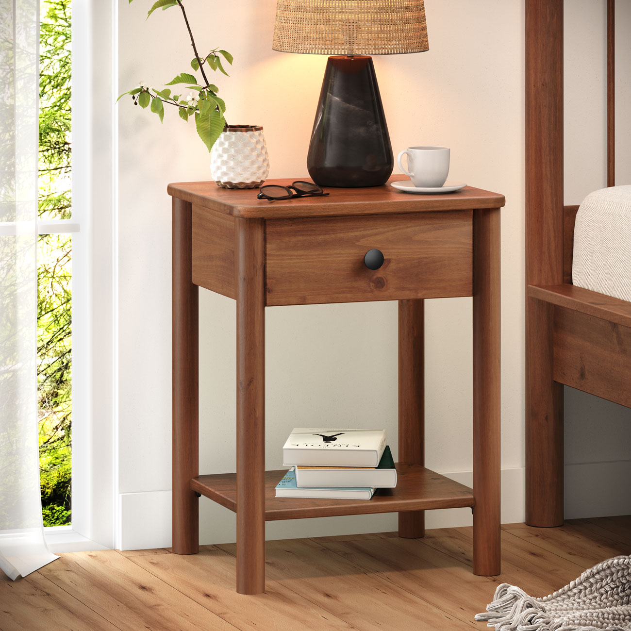 Mesa de Cabeceira Quarto Madeira 1 Gaveta Moderna Apoana Castanho