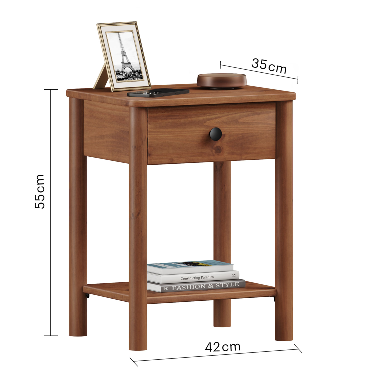 Mesa de Cabeceira Quarto Madeira 1 Gaveta Moderna Apoana Castanho