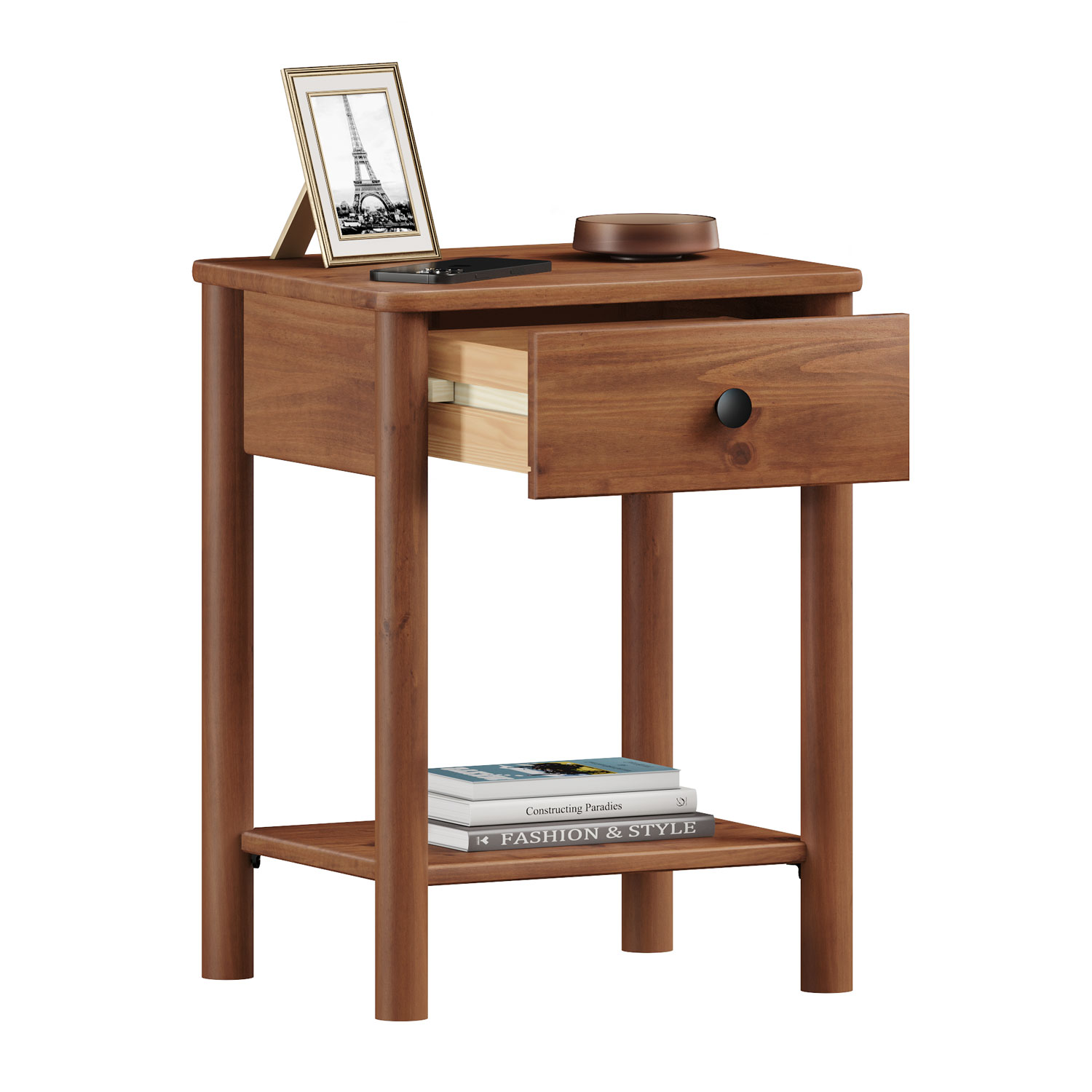 Mesa de Cabeceira Quarto Madeira 1 Gaveta Moderna Apoana Castanho