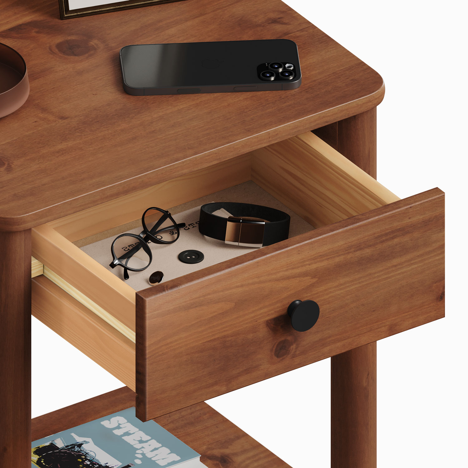 Mesa de Cabeceira Quarto Madeira 1 Gaveta Moderna Apoana Castanho