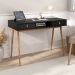 Mesa de Estudo Quarto Retrô Minimalista Madeira Sofisticada Preto Freijó Kim