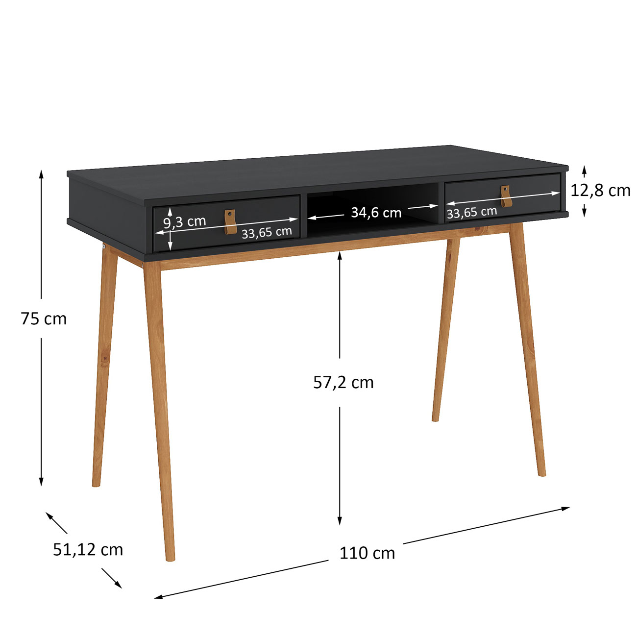 Mesa de Estudo Quarto Retrô Minimalista Madeira Sofisticada Preto Freijó Kim