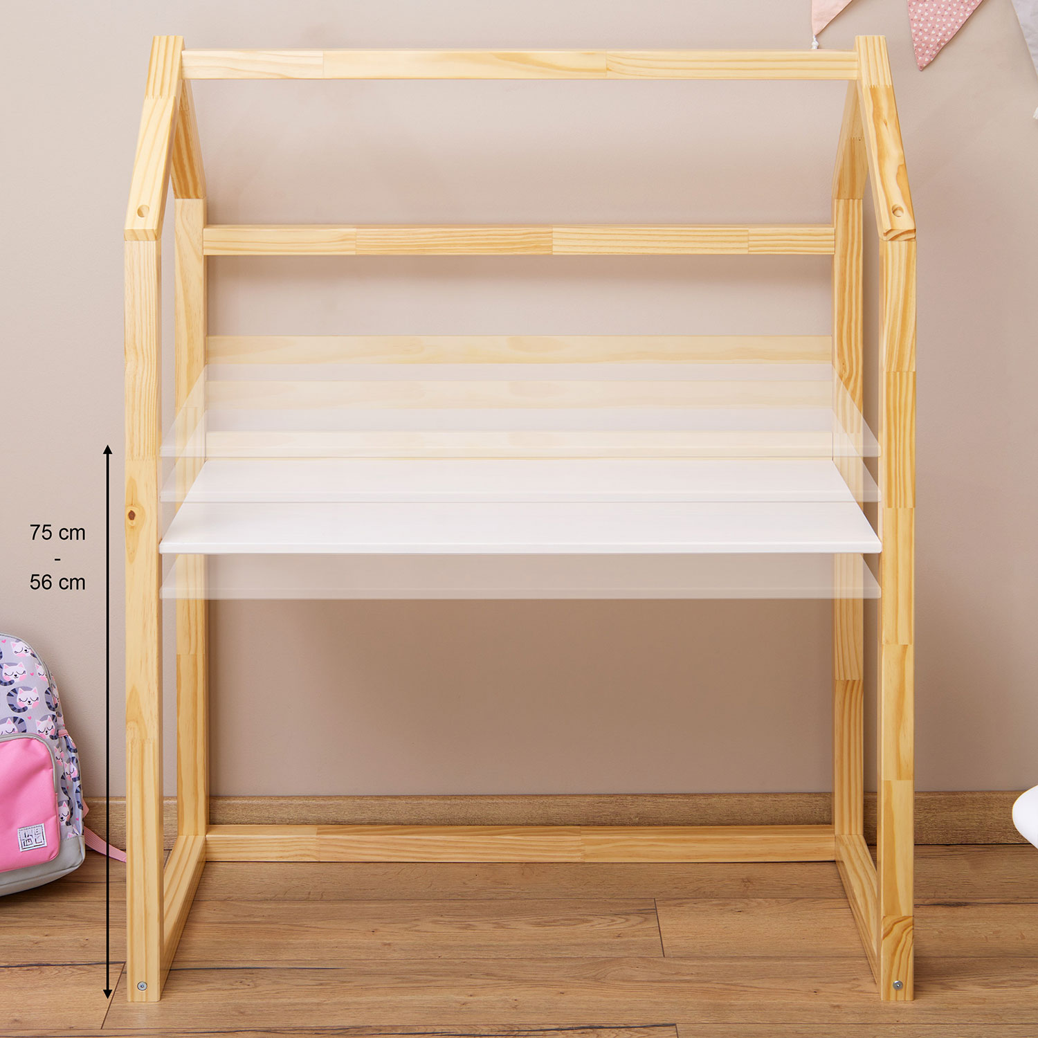 Mesinha Infantil Escrivaninha Desenho Madeira Montessori Regulável Tina Natural Branco
