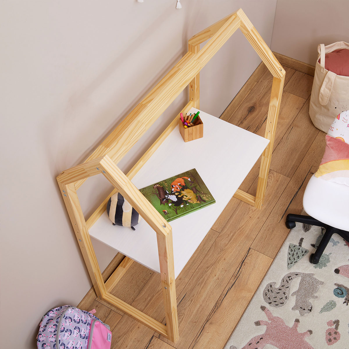 Mesinha Infantil Escrivaninha Desenho Madeira Montessori Regulável Tina Natural Branco
