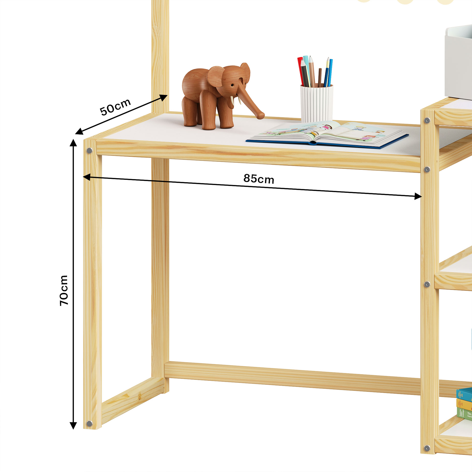 Mesinha Infantil Montessori Madeira Escrivaninha Nivia Natural branco