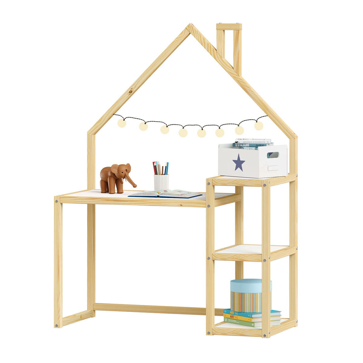 Mesinha Infantil Montessori Madeira Escrivaninha Nivia Natural branco