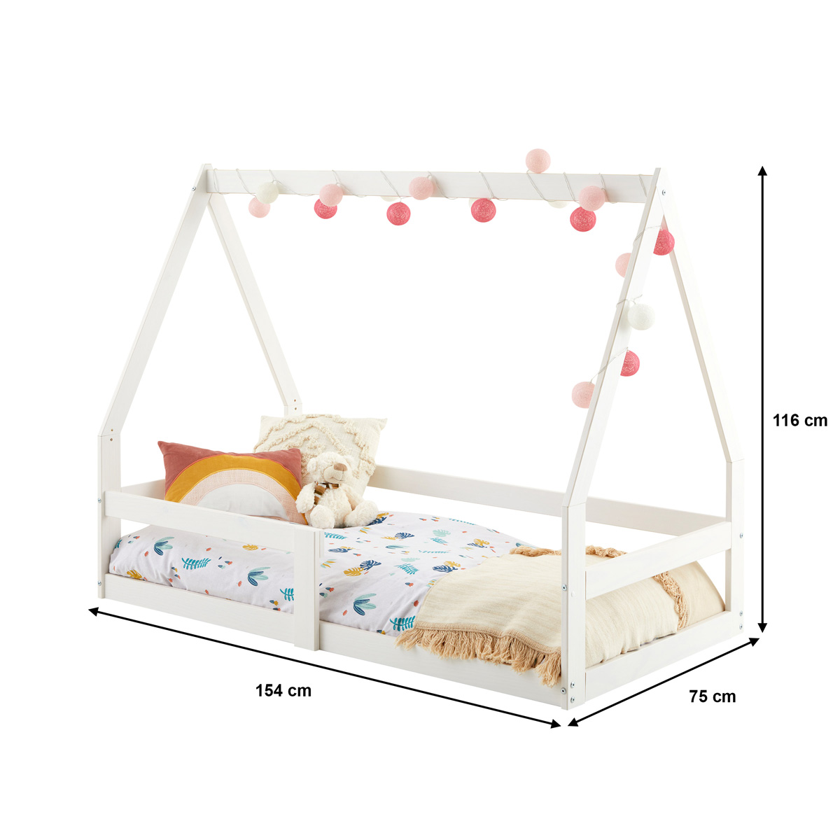 Mini Cama Infantil Branco Madeira Montessori Casinha com estrado Wilma