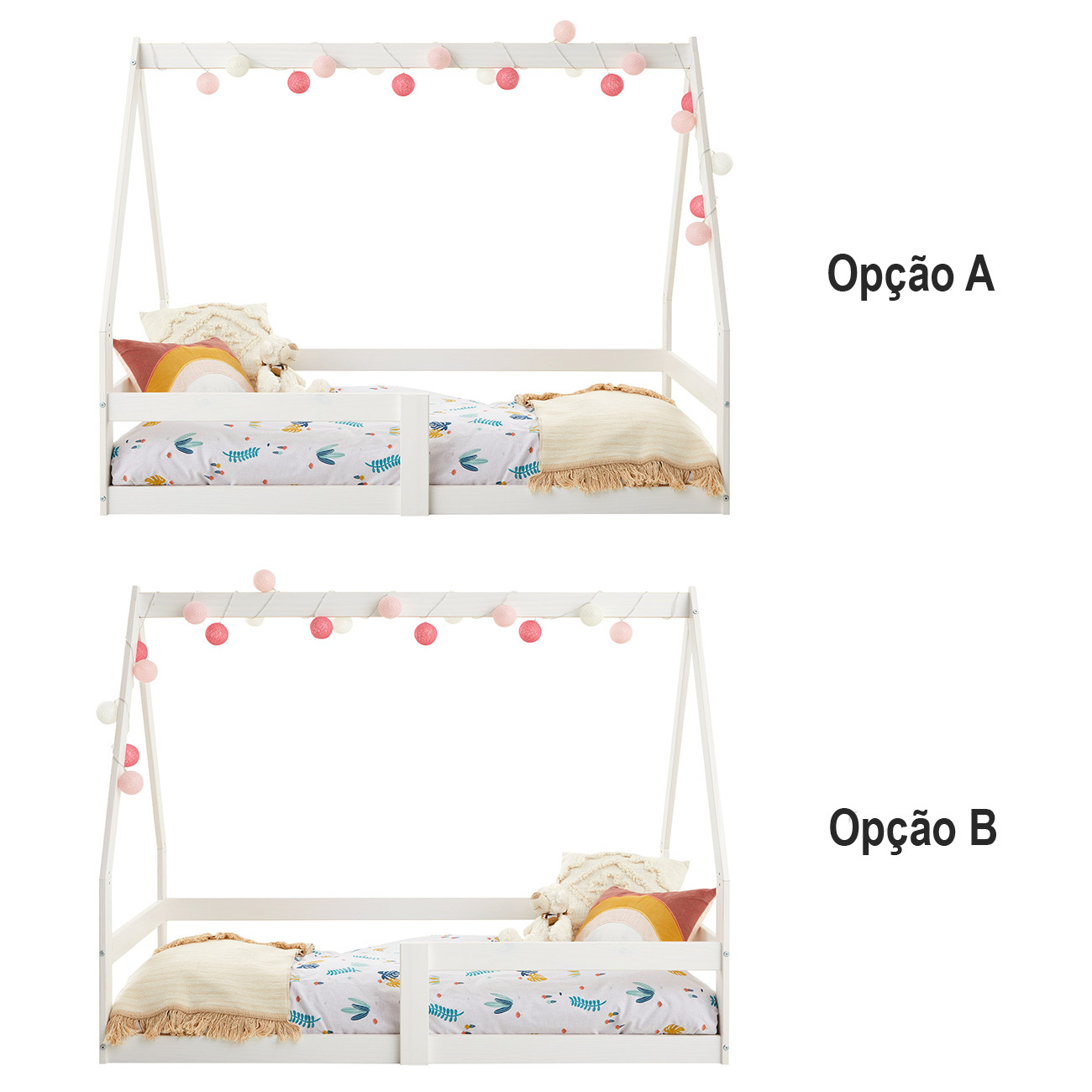 Mini Cama Infantil Branco Madeira Montessori Casinha com estrado Wilma