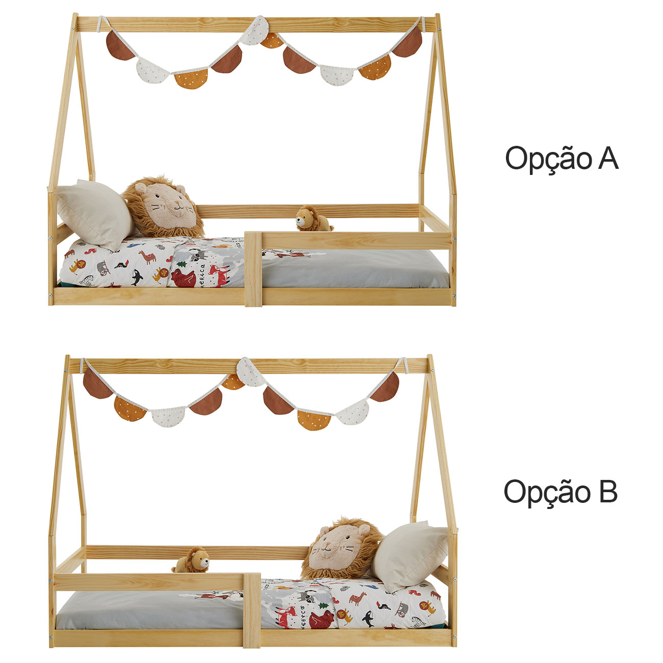 Mini Cama Infantil Montessoriana Casinha de madeira com estrado Wilma Natural