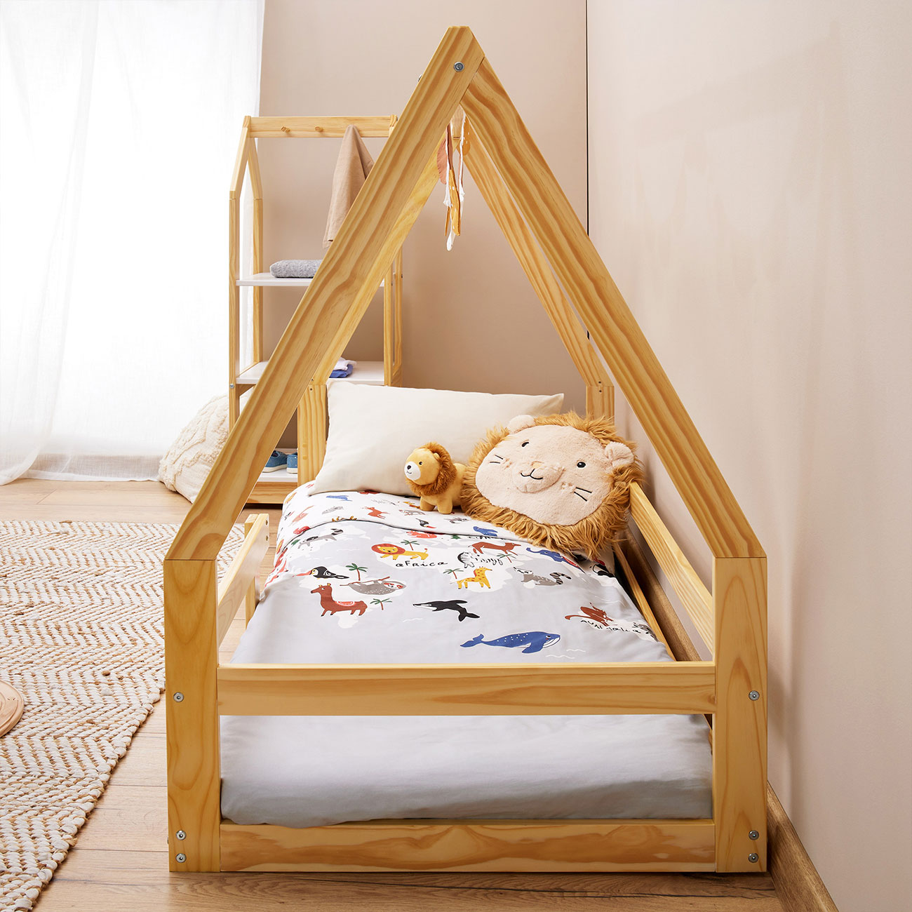 Mini Cama Infantil Montessoriana Casinha de madeira com estrado Wilma Natural
