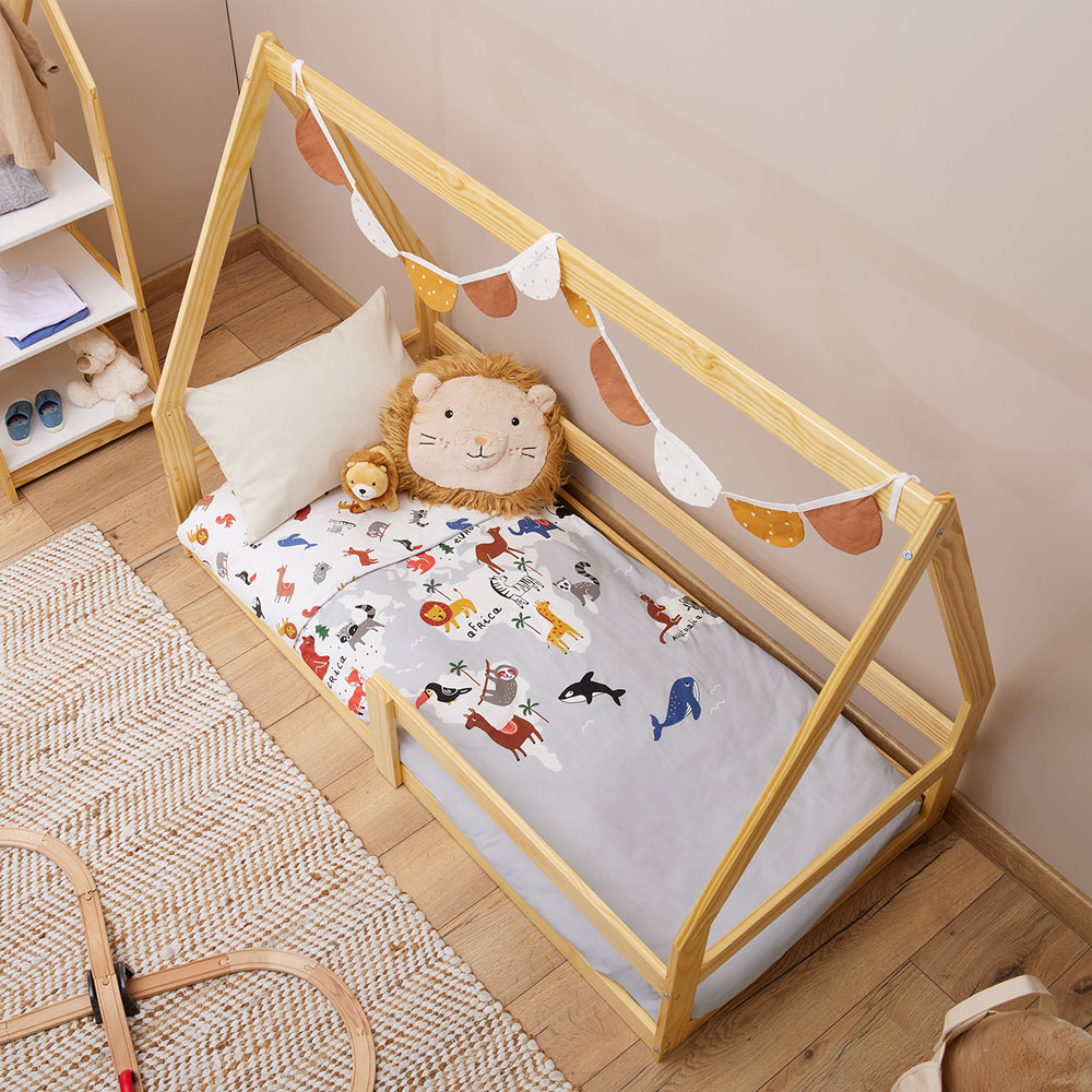 Mini Cama Infantil Montessoriana Casinha de madeira com estrado Wilma Natural