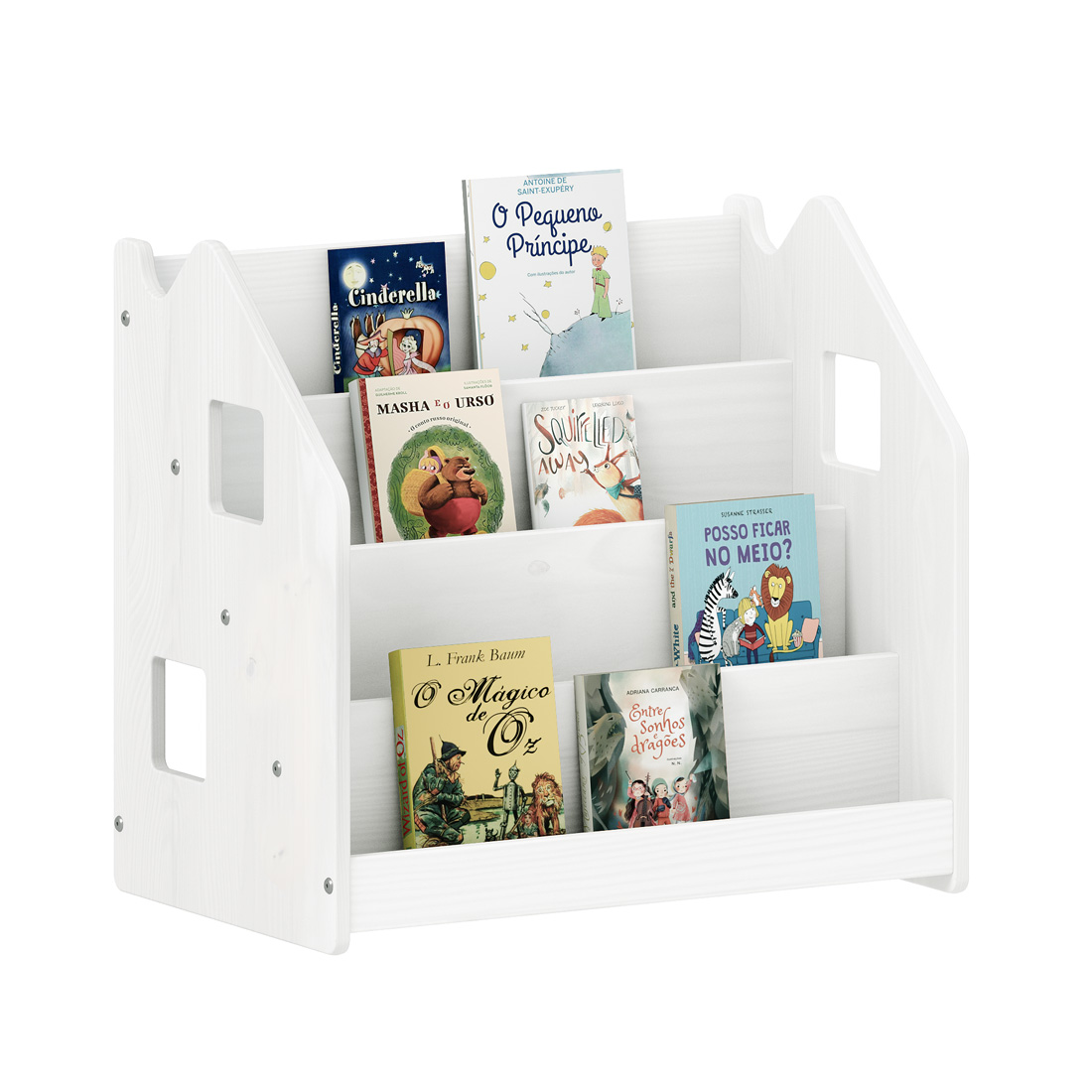 Porta Livros Branco Madeira de Chão 4 Nichos Livreiro Bruno