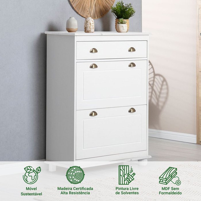 Sapateira Basculante Madeira 2 Portas  20 Pares Colmar Branco