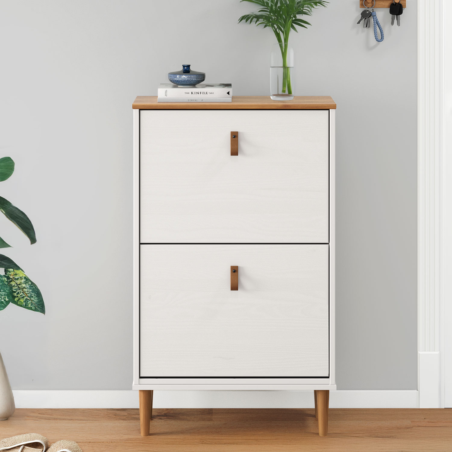 Sapateira Compacta Vertical 2 Portas Madeira 12 Pares Branco Freijó Mikka