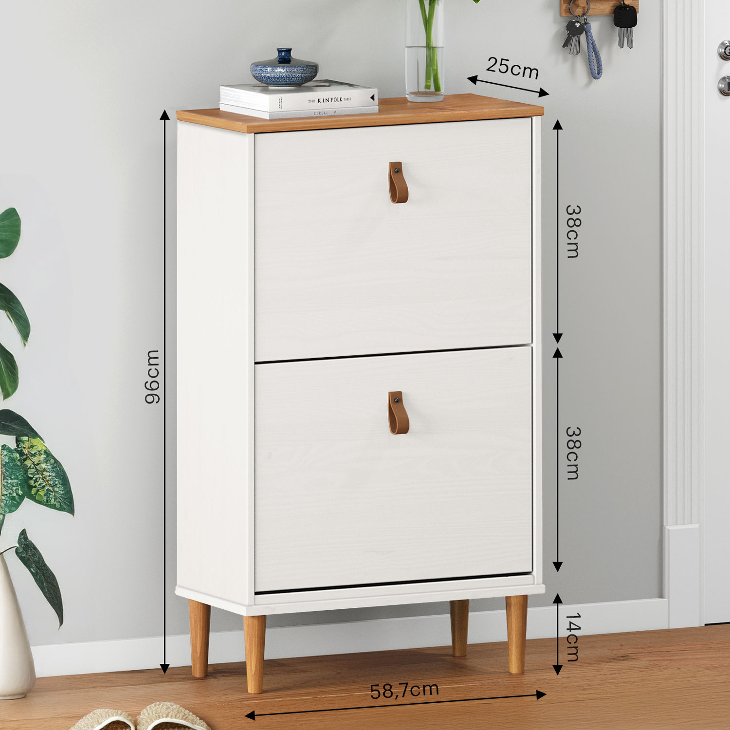 Sapateira Compacta Vertical 2 Portas Madeira 12 Pares Branco Freijó Mikka
