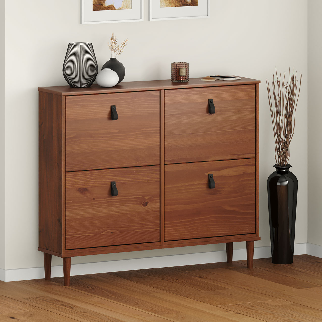 Sapateira Madeira Horizontal Organizadora 4 Portas Mikka Castanho