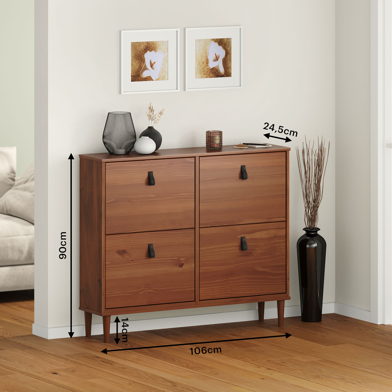 Sapateira Madeira Horizontal Organizadora 4 Portas Mikka Castanho