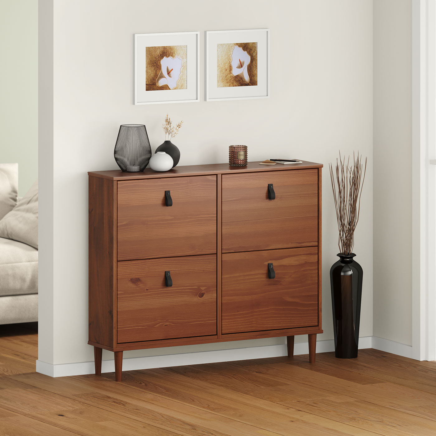 Sapateira Madeira Horizontal Organizadora 4 Portas Mikka Castanho