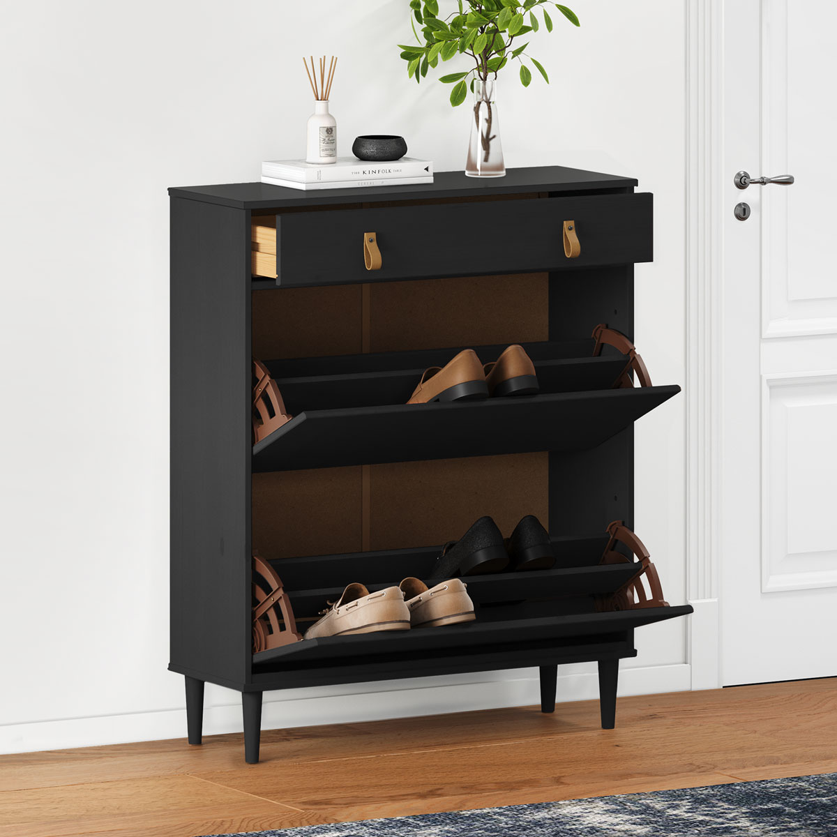 Sapateira Organizadora 2 Basculantes Vertical Preto 16 Pares Mikka