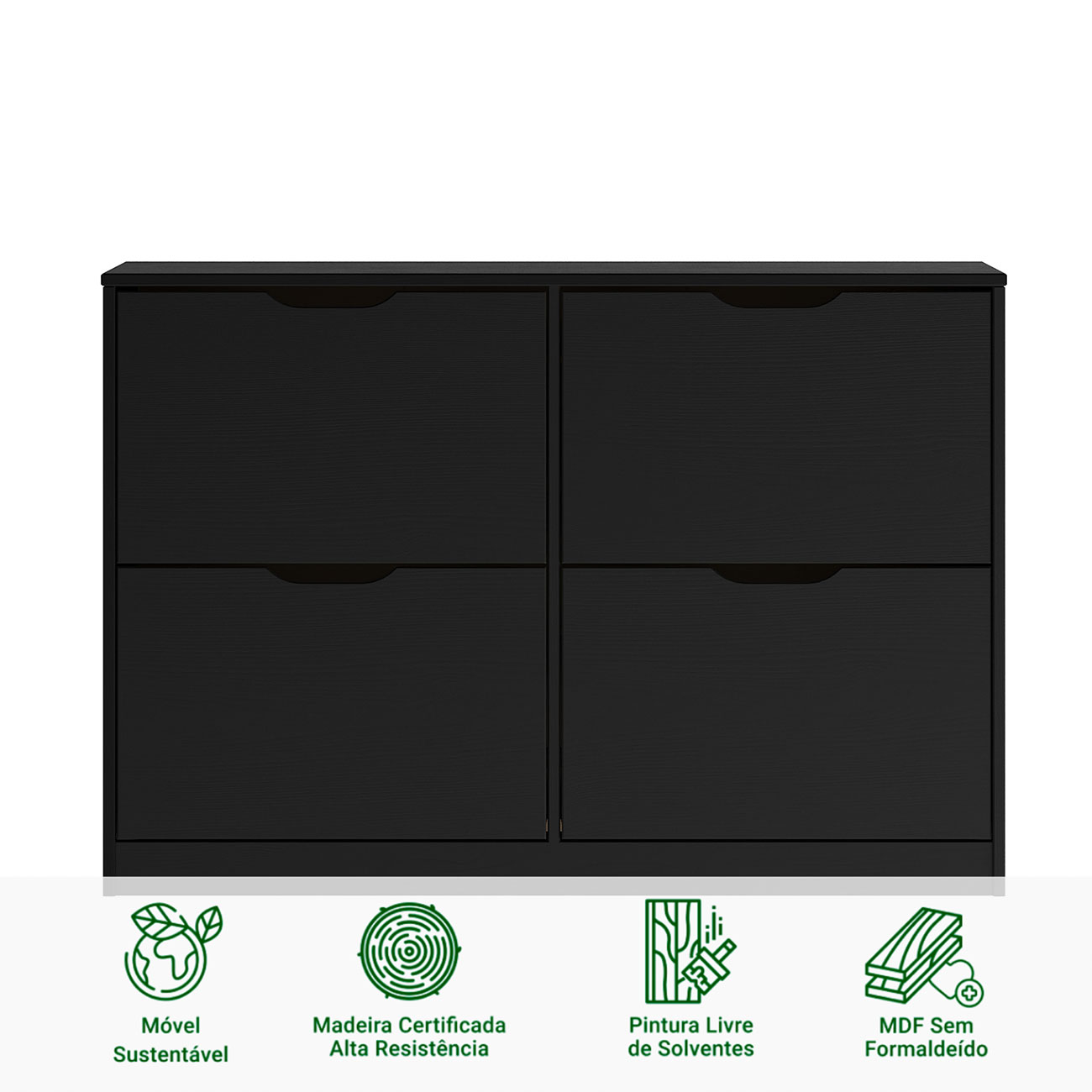 Sapateira Preta Horizontal Basculante Madeira 24 Pares Basil