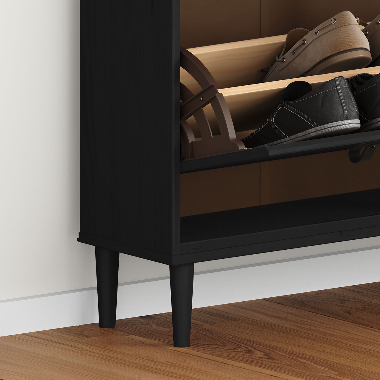Sapateira Preta Madeira Horizontal Organizadora 4 Portas Mikka
